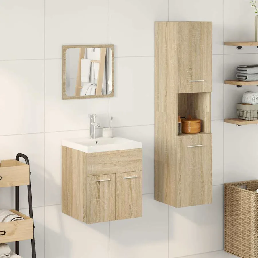 Ensemble de meubles de salle de bain 4 pcs chêne sonoma - 3