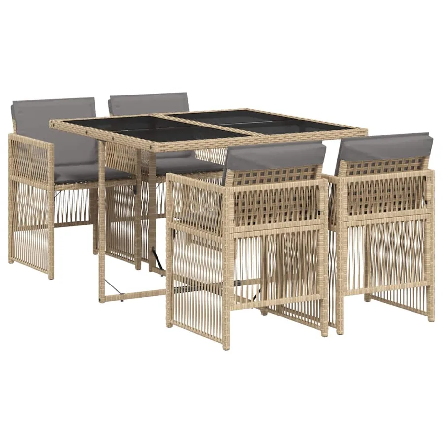 Ensemble à manger de jardin coussins 5 pcs mélange beige rotin - 2