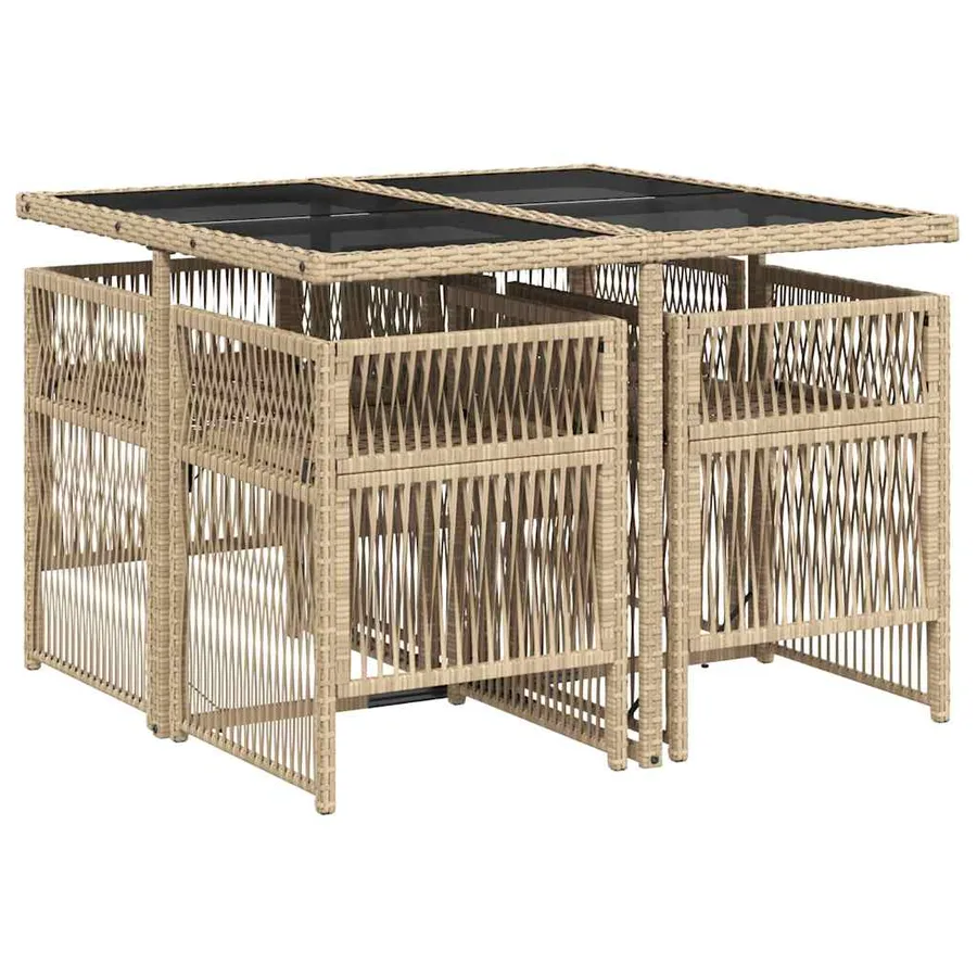 Ensemble à manger de jardin coussins 5 pcs mélange beige rotin - 3