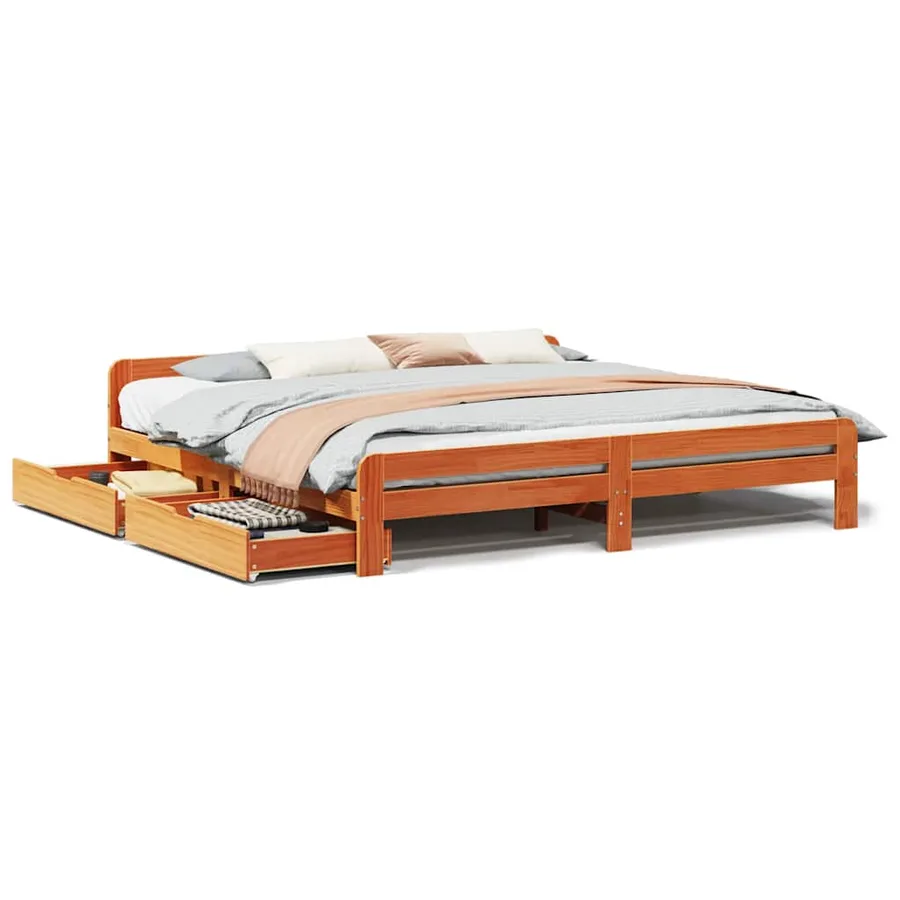 Cadre de lit sans matelas cire marron 200x200cm bois pin massif - 2