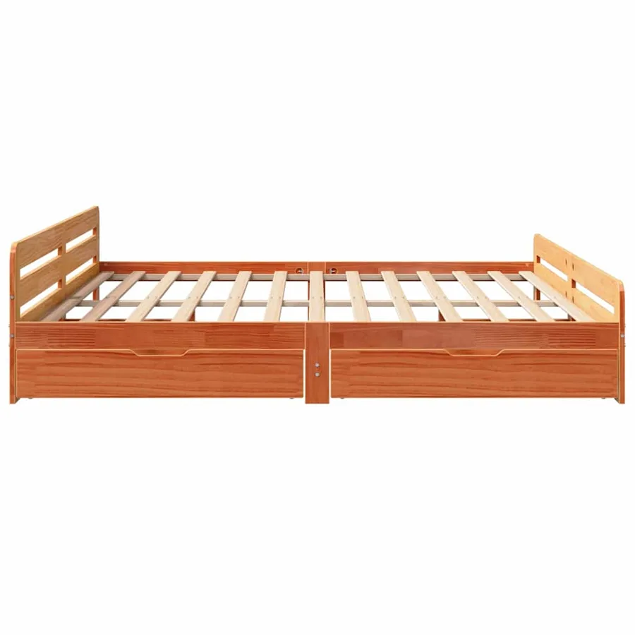 Cadre de lit sans matelas cire marron 200x200cm bois pin massif - 7