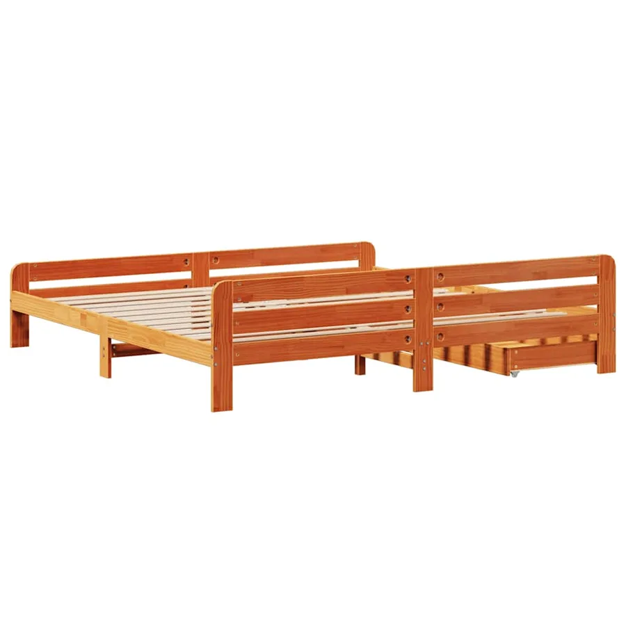 Cadre de lit sans matelas cire marron 200x200cm bois pin massif - 8