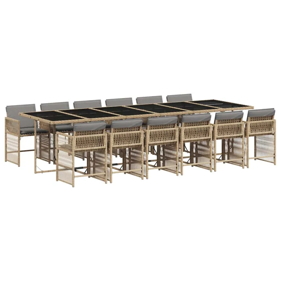 Ensemble à manger de jardin coussins 13 pcs mélange beige rotin - 2