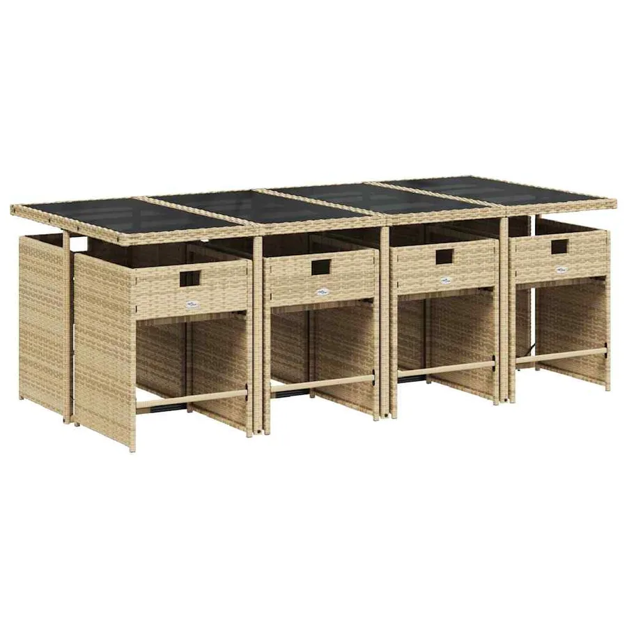 Ensemble à manger de jardin et coussins 9 pcs mélange beige - 3