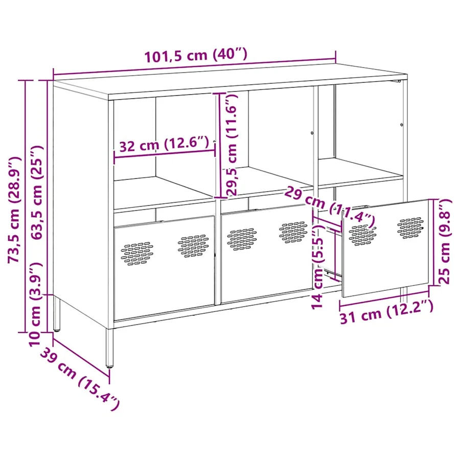 Buffet anthracite 101,5x39x73,5 cm acier laminé à froid - 13