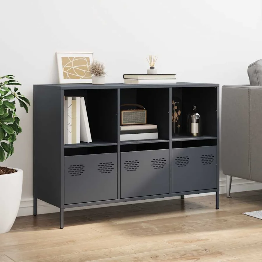 Buffet anthracite 101,5x39x73,5 cm acier laminé à froid - 3