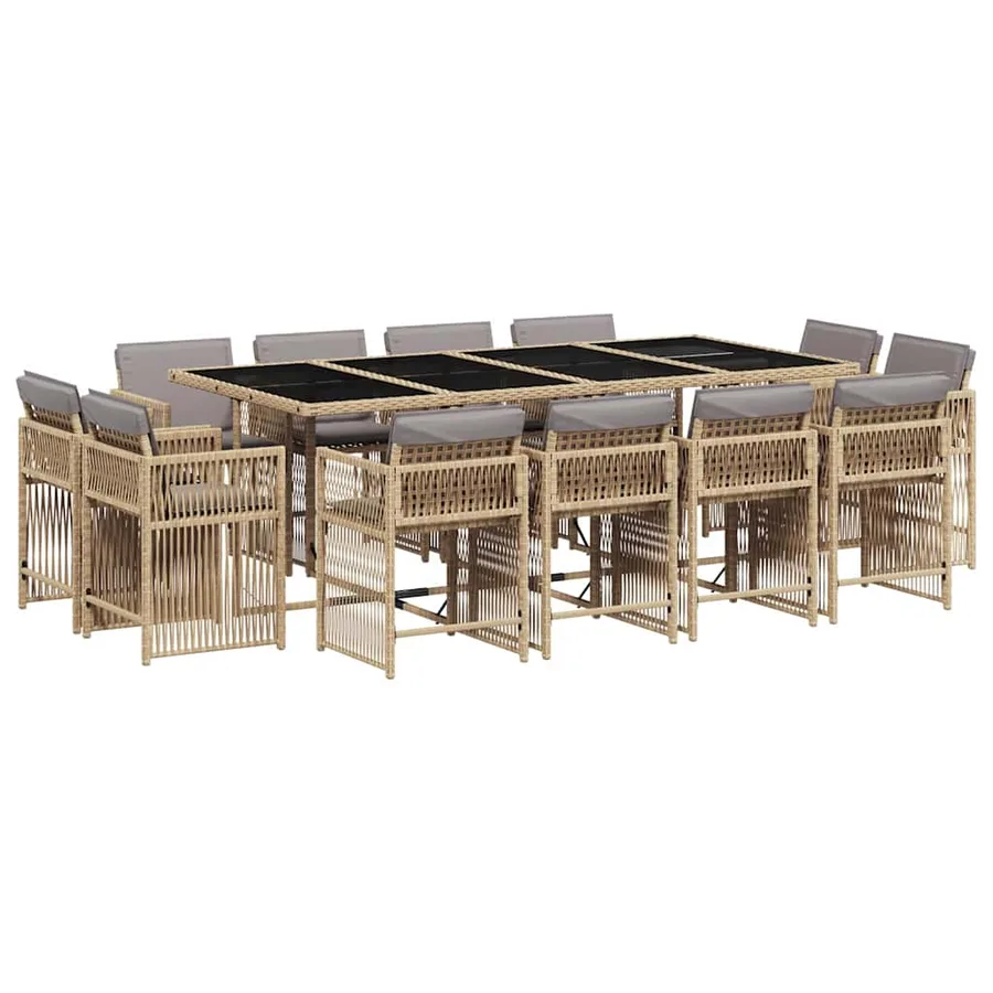 Ensemble à manger de jardin coussins 13 pcs mélange beige rotin - 2