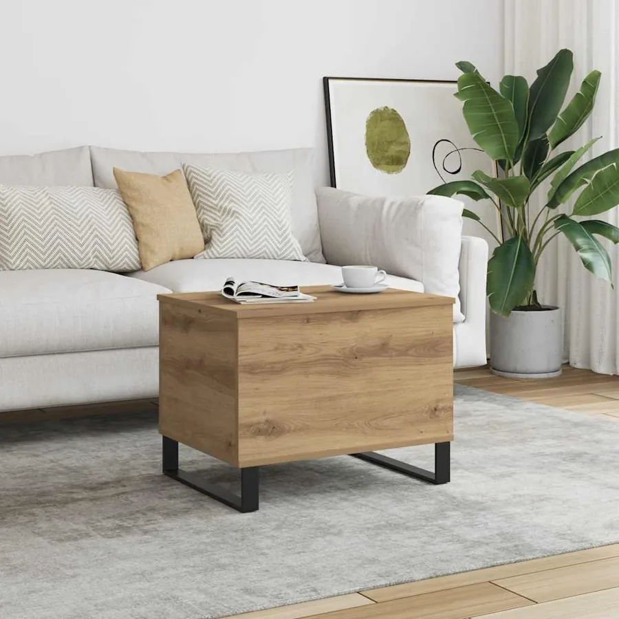 Table basse chêne artisanal 60x44,5x45 cm bois d'ingénierie