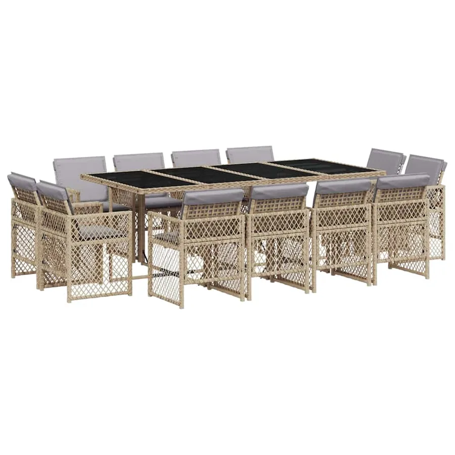 Ensemble à manger de jardin coussins 13 pcs mélange beige rotin - 2