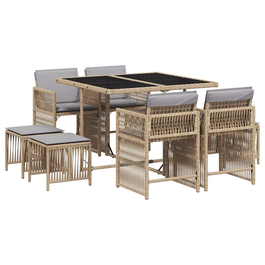 Ensemble à manger de jardin et coussins 9 pcs mélange beige - 2