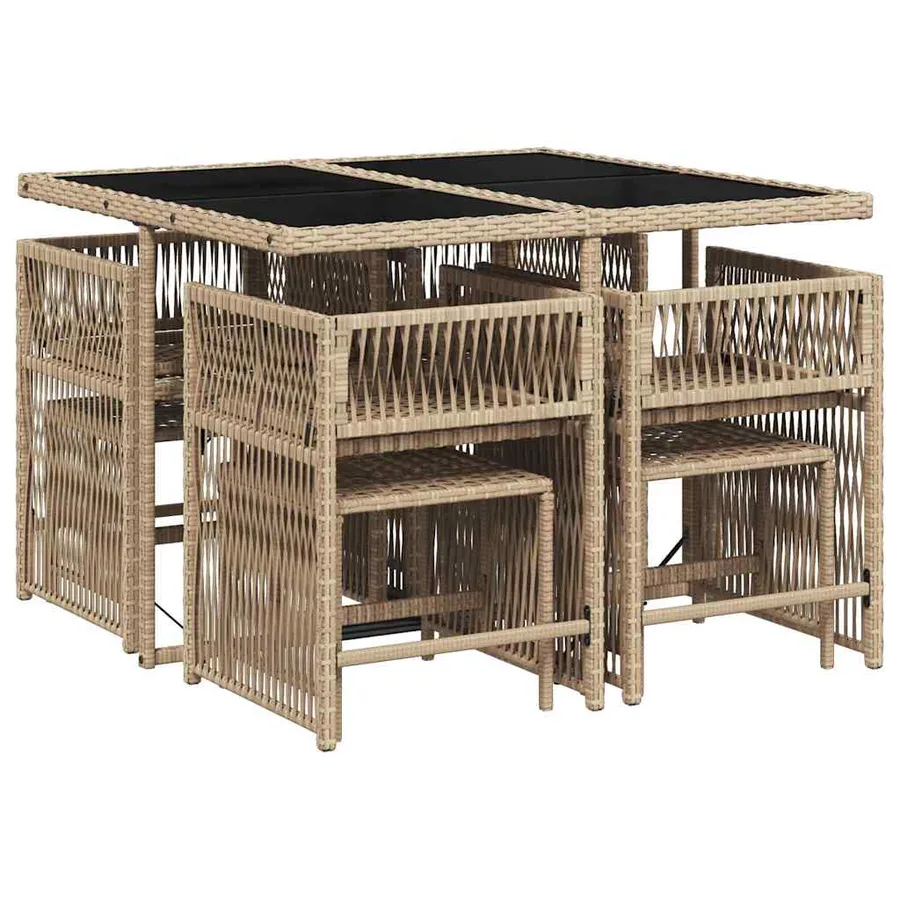Ensemble à manger de jardin et coussins 9 pcs mélange beige - 3