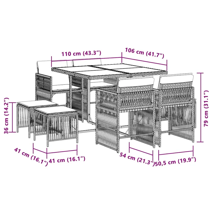 Ensemble à manger de jardin et coussins 9 pcs mélange beige - 6