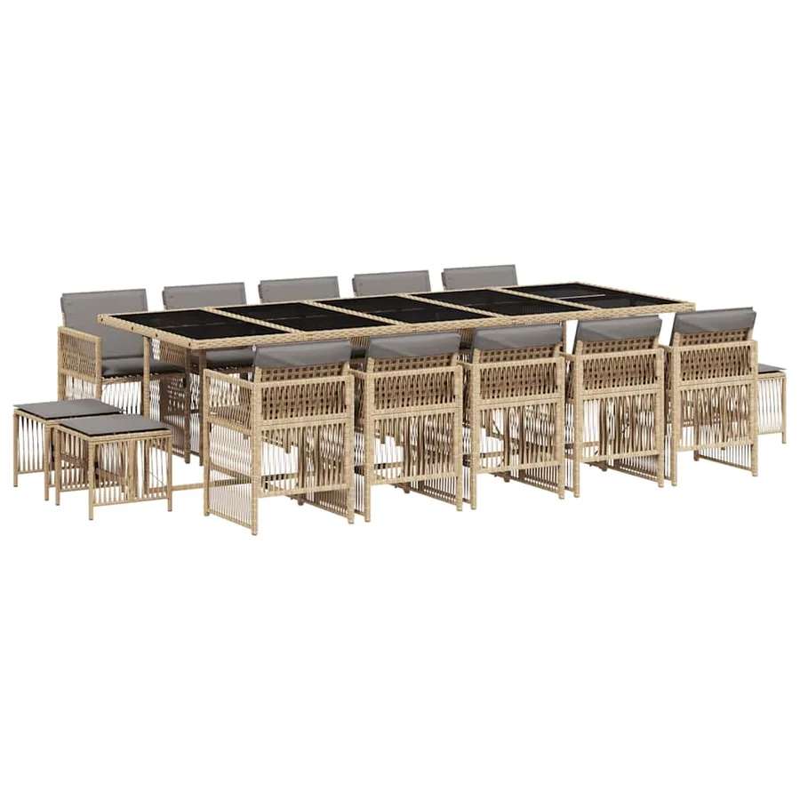 Ensemble à manger de jardin et coussins 15 pcs mélange beige - 2