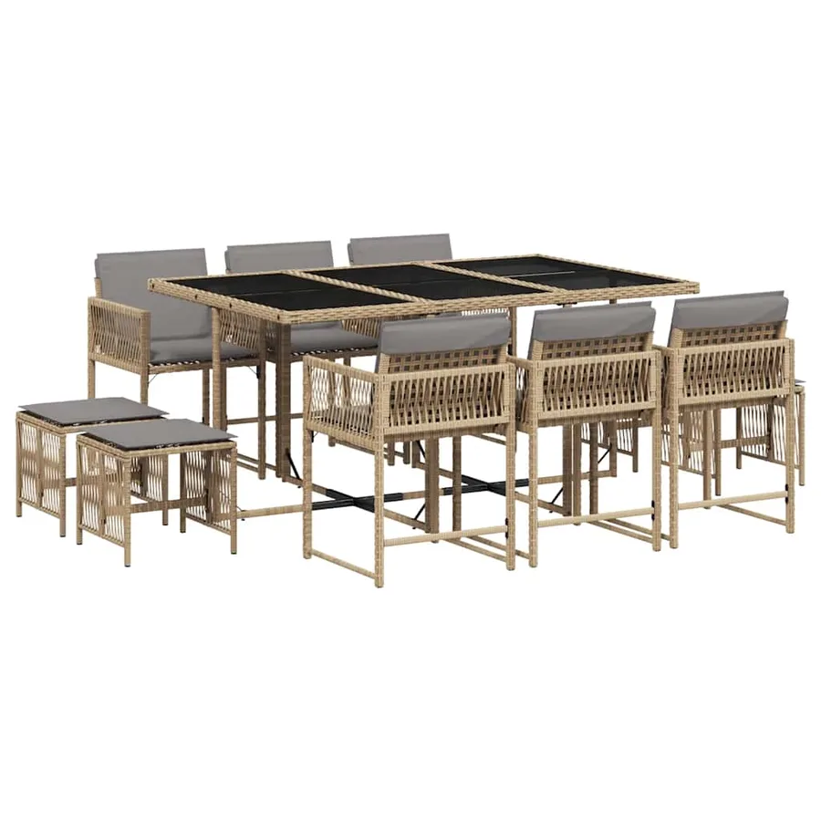 Ensemble à manger de jardin et coussins 11 pcs mélange beige - 2