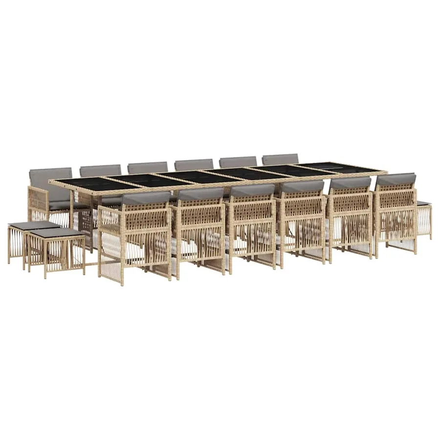 Ensemble à manger de jardin et coussins 17 pcs mélange beige - 2
