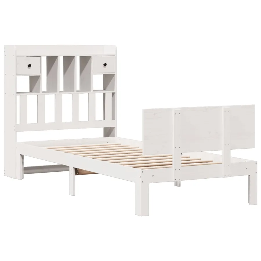 Lit bibliothèque sans matelas blanc 90x200cm bois de pin massif - 3