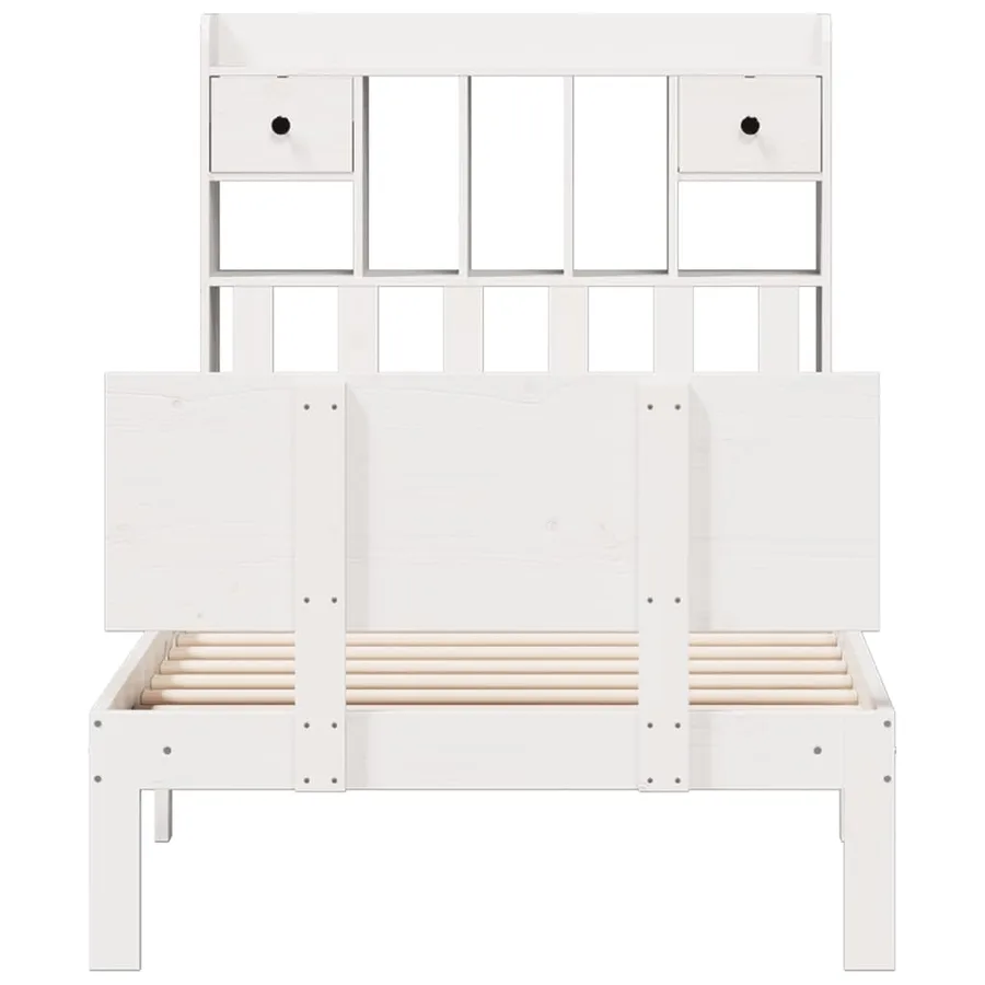 Lit bibliothèque sans matelas blanc 90x200cm bois de pin massif - 4