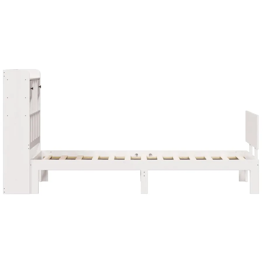 Lit bibliothèque sans matelas blanc 90x200cm bois de pin massif - 5