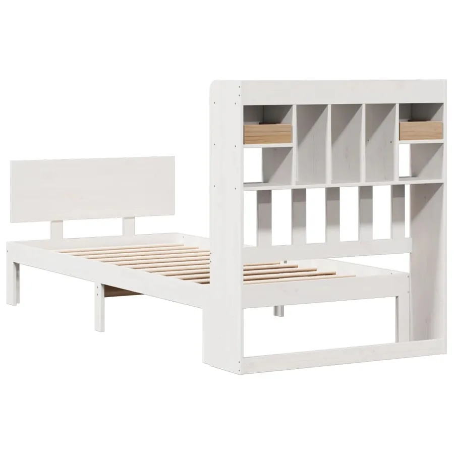 Lit bibliothèque sans matelas blanc 90x200cm bois de pin massif - 6