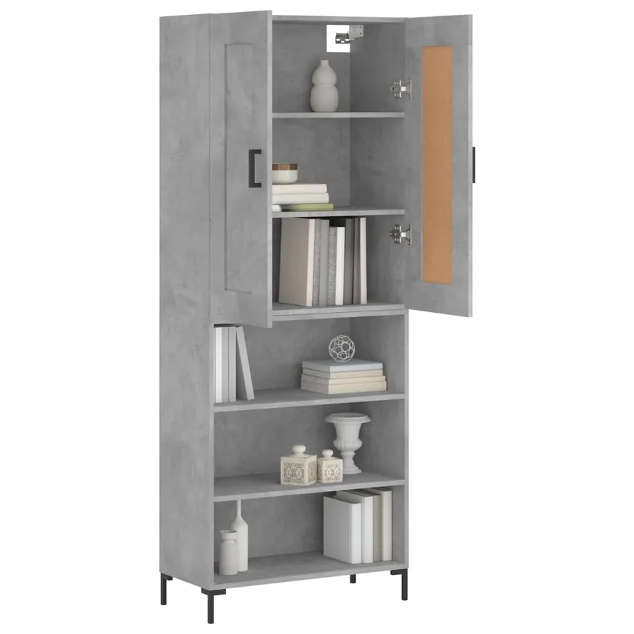 Buffet haut Gris béton 69,5x34x180 cm Bois d'ingénierie - 3
