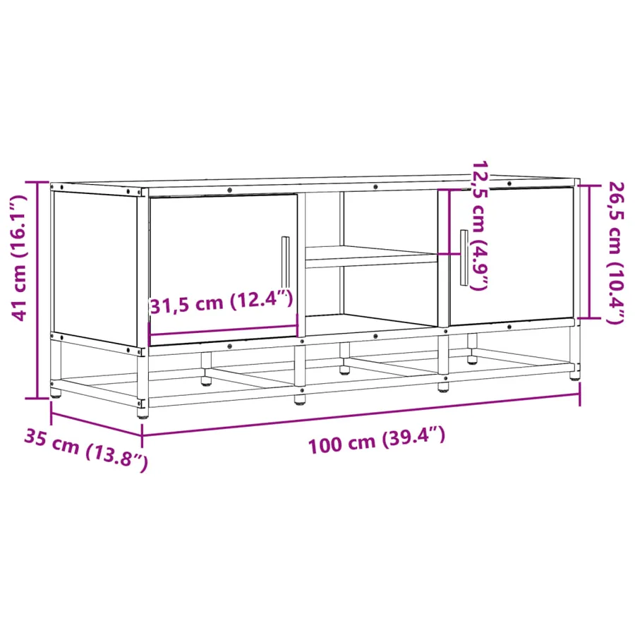 Meuble TV chêne sonoma 100x35x41 cm bois d'ingénierie et métal - 10