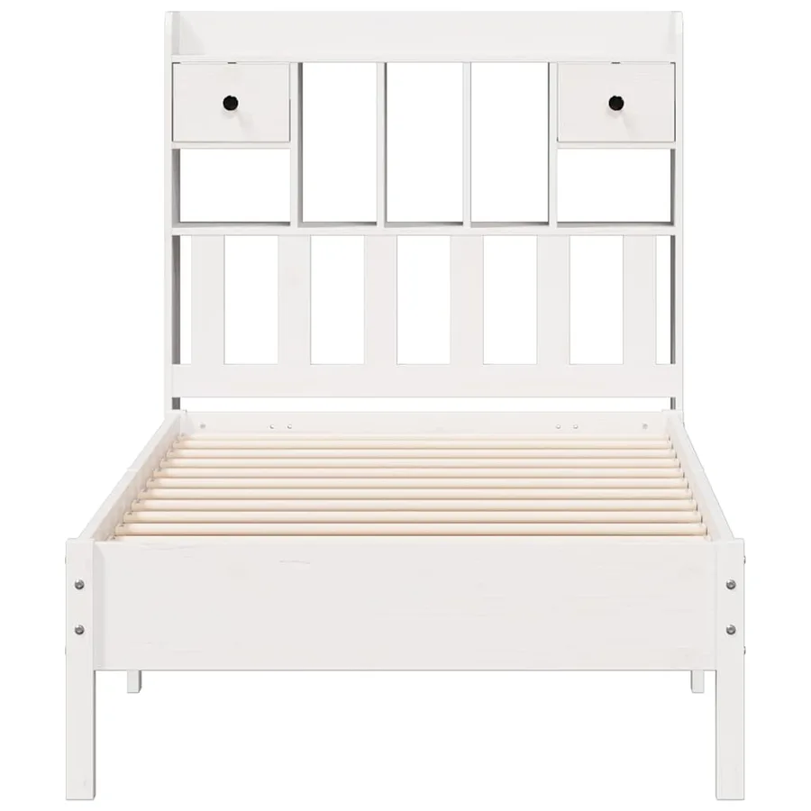 Lit bibliothèque sans matelas blanc 75x190cm bois de pin massif - 4