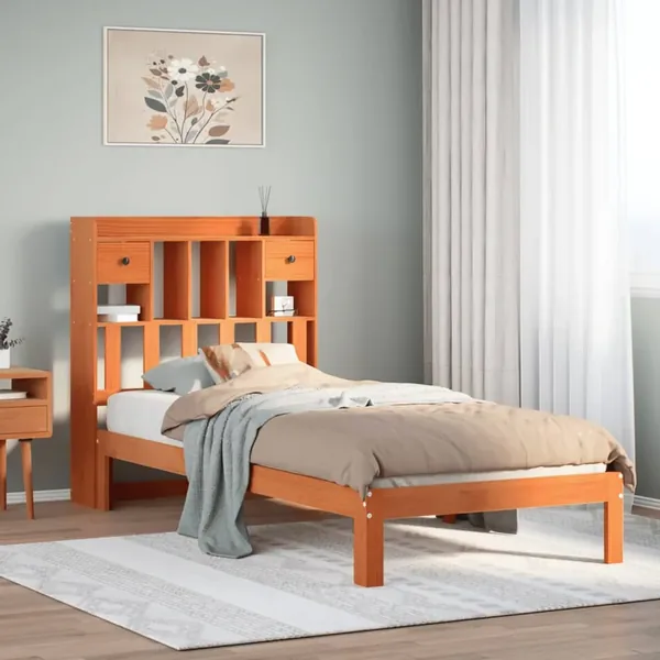 Lit bibliothèque sans matelas cire marron 75x190 cm pin massif