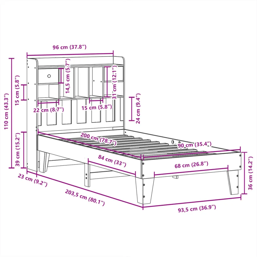 Cadre de lit sans matelas 90x200 cm bois de pin massif - 11