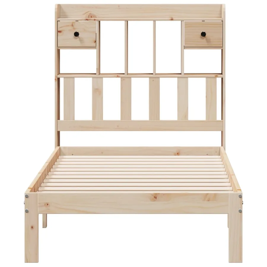 Lit bibliothèque sans matelas 90x200 cm bois de pin massif - 4