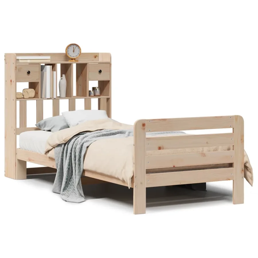Lit bibliothèque sans matelas 90x200 cm bois de pin massif - 2