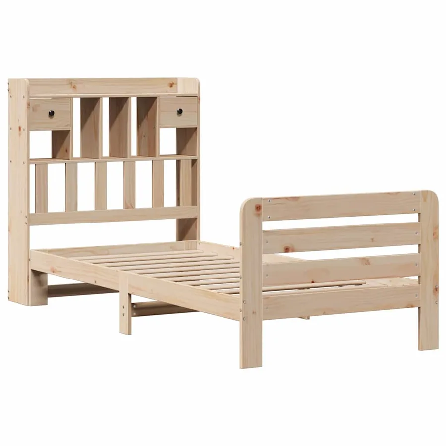 Lit bibliothèque sans matelas 90x200 cm bois de pin massif - 3