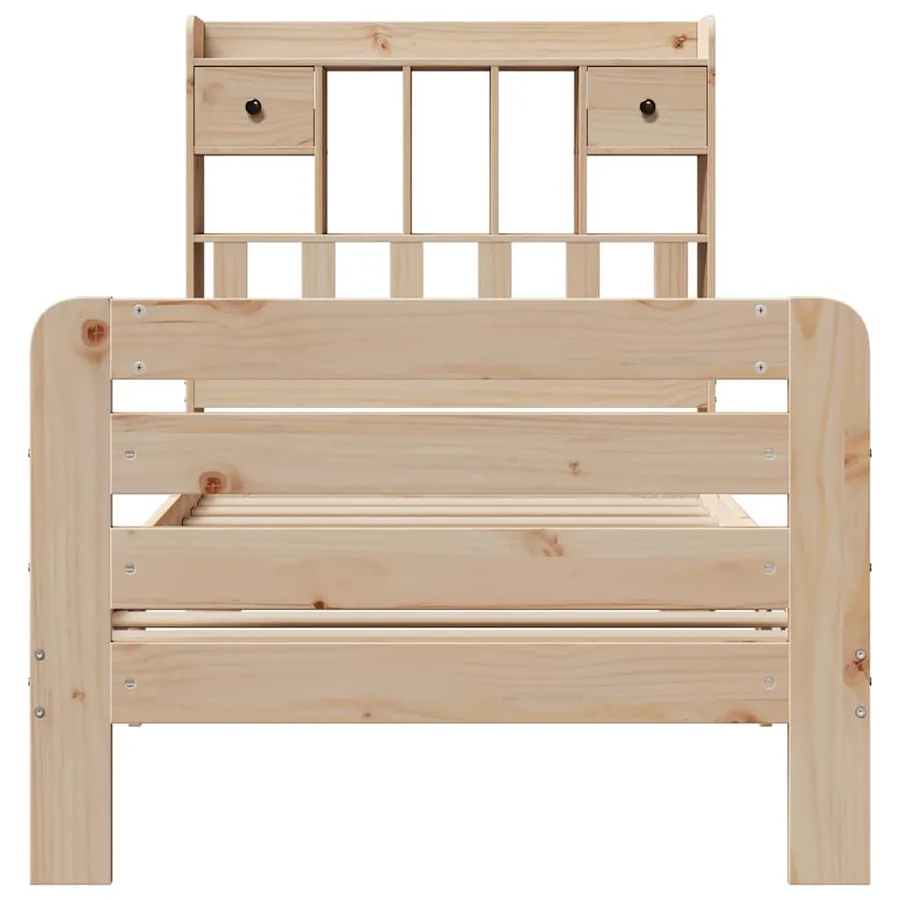 Lit bibliothèque sans matelas 90x200 cm bois de pin massif - 4
