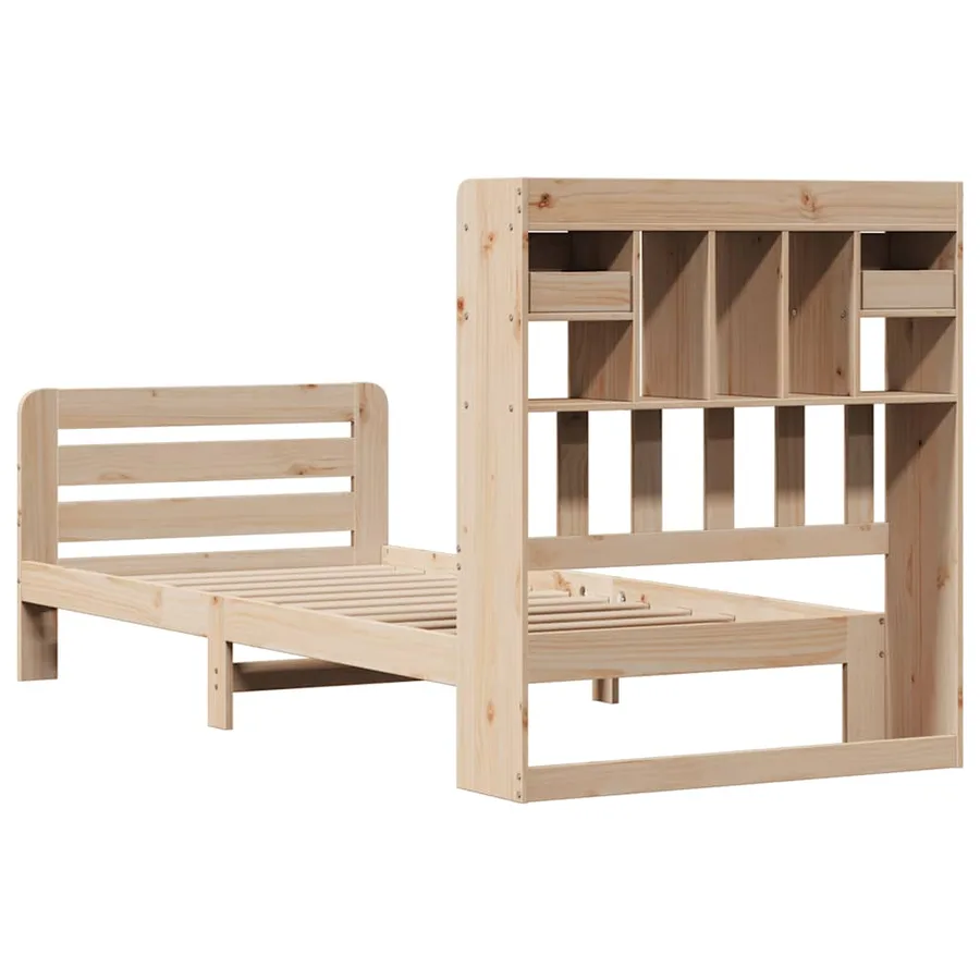 Lit bibliothèque sans matelas 90x200 cm bois de pin massif - 8