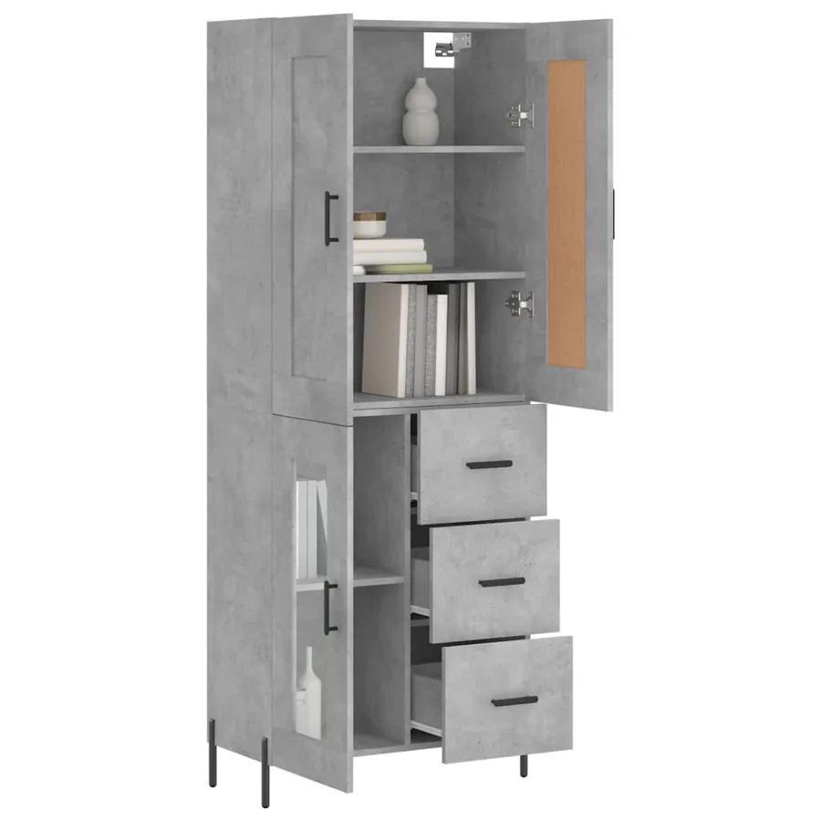 Buffet haut Gris béton 69,5x34x180 cm Bois d'ingénierie - 3