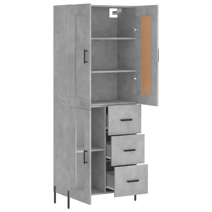 Buffet haut Gris béton 69,5x34x180 cm Bois d'ingénierie - 4