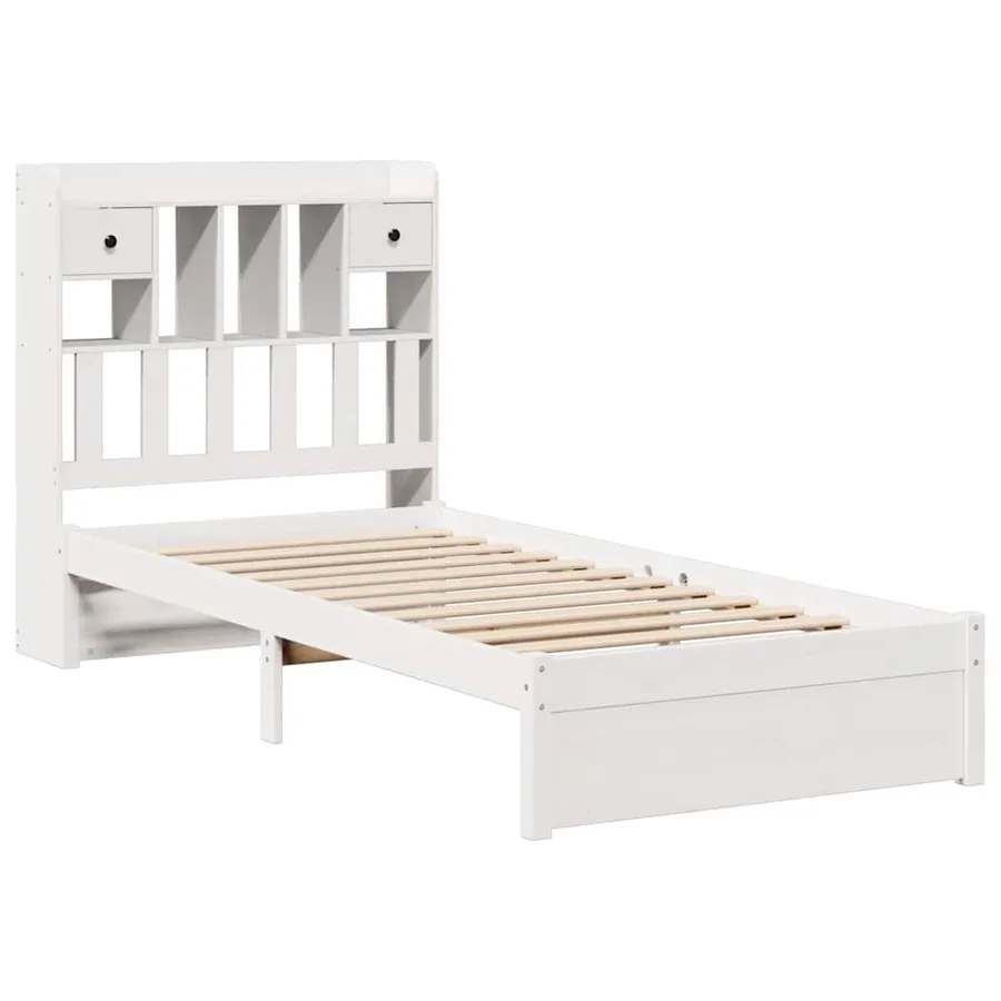 Lit bibliothèque sans matelas blanc 75x190cm bois de pin massif - 3