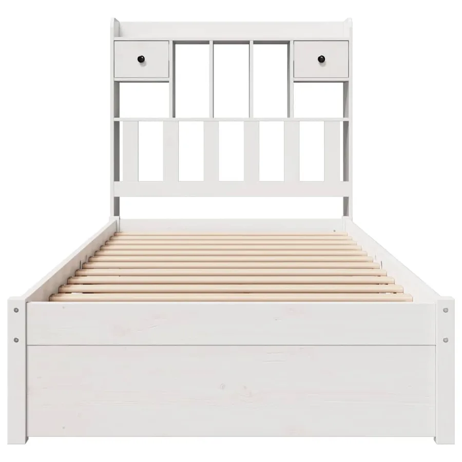 Lit bibliothèque sans matelas blanc 75x190cm bois de pin massif - 4