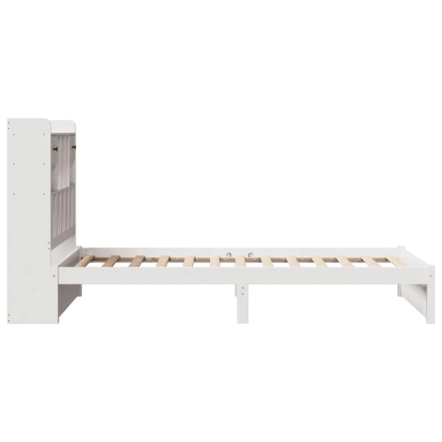 Lit bibliothèque sans matelas blanc 75x190cm bois de pin massif - 7