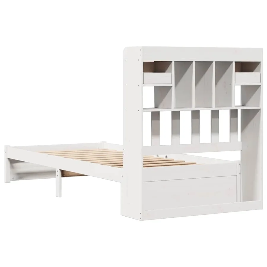 Lit bibliothèque sans matelas blanc 75x190cm bois de pin massif - 8