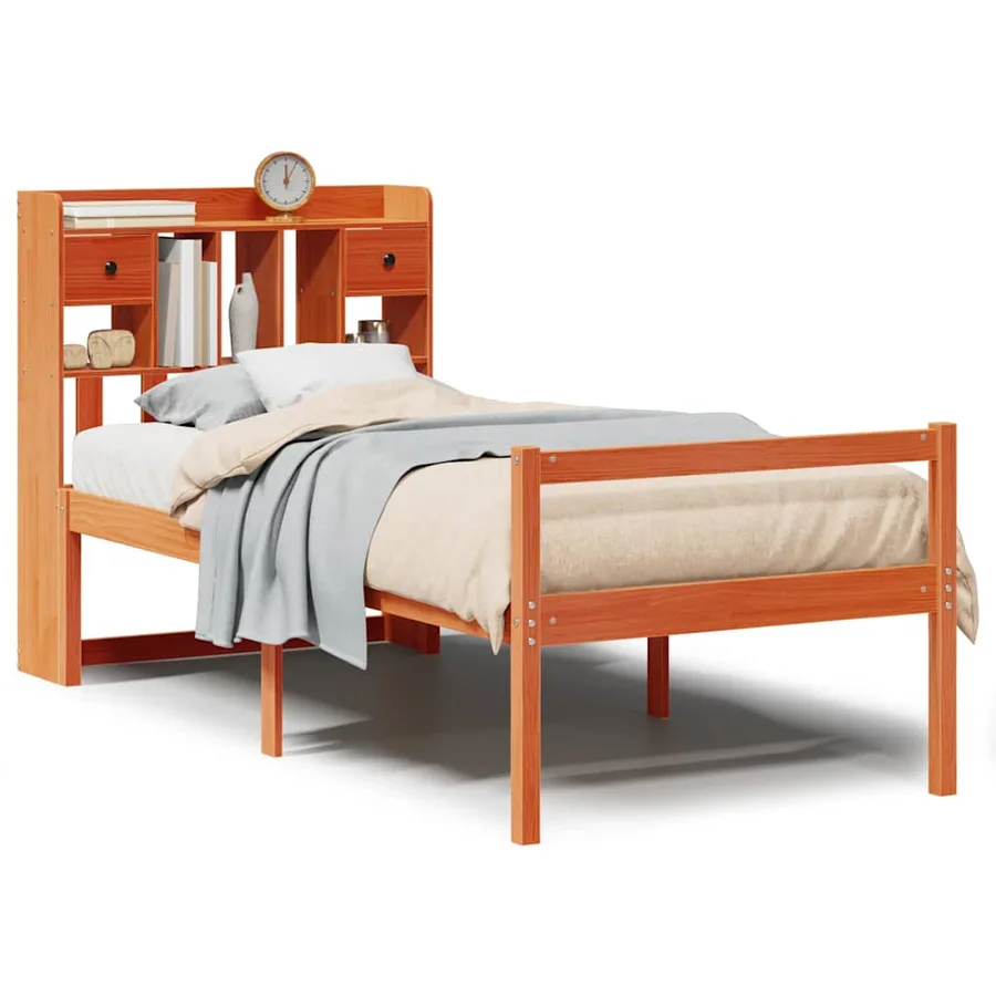 Lit bibliothèque sans matelas cire marron 75x190 cm pin massif - 2