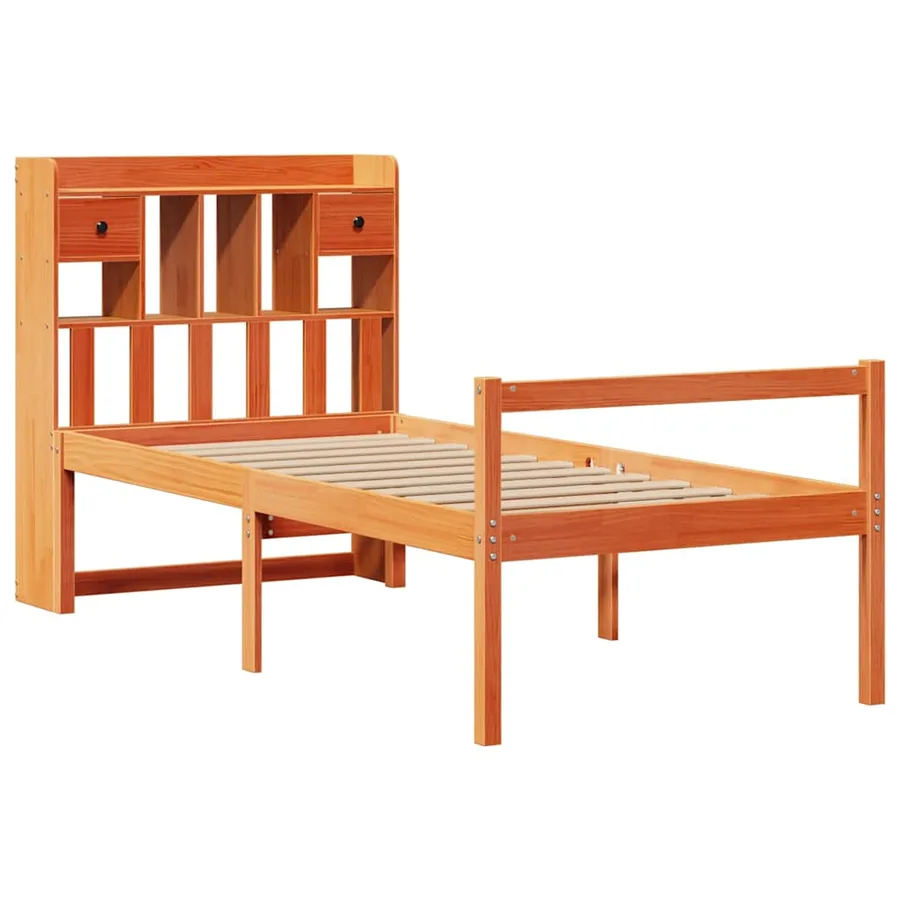 Lit bibliothèque sans matelas cire marron 75x190 cm pin massif - 3