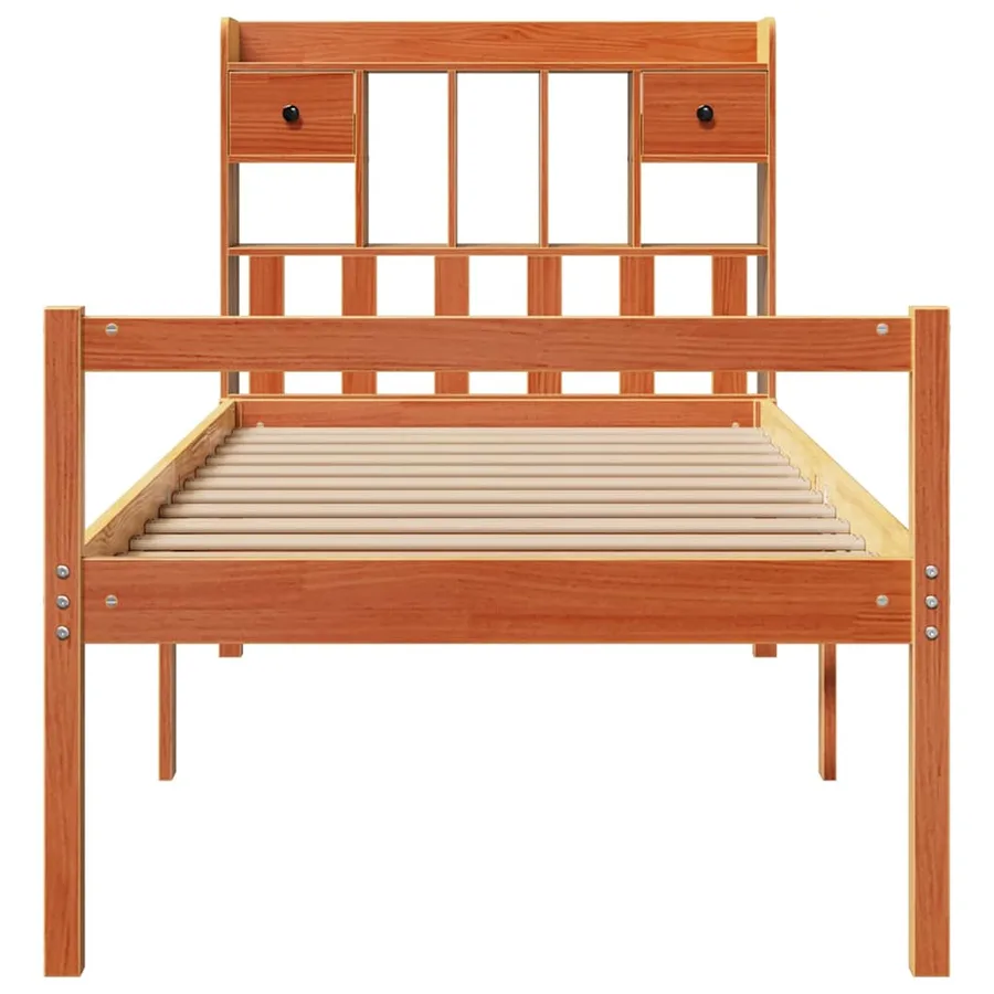 Lit bibliothèque sans matelas cire marron 75x190 cm pin massif - 4
