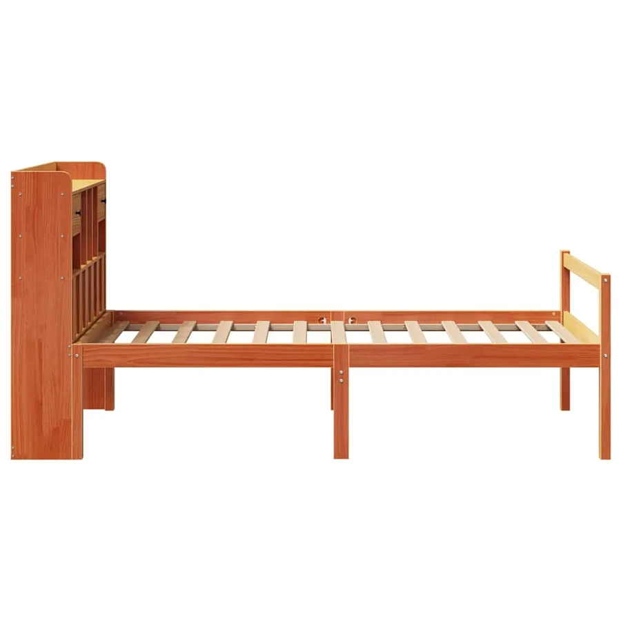 Lit bibliothèque sans matelas cire marron 75x190 cm pin massif - 5