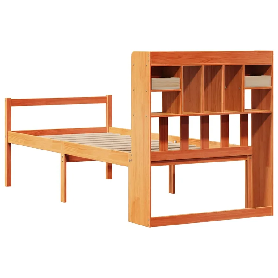 Lit bibliothèque sans matelas cire marron 75x190 cm pin massif - 6