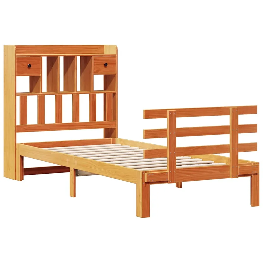 Lit bibliothèque sans matelas cire marron 75x190 cm pin massif - 3