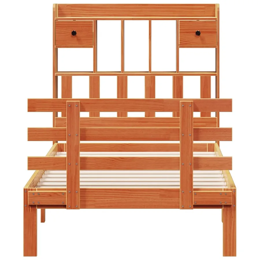 Lit bibliothèque sans matelas cire marron 75x190 cm pin massif - 4
