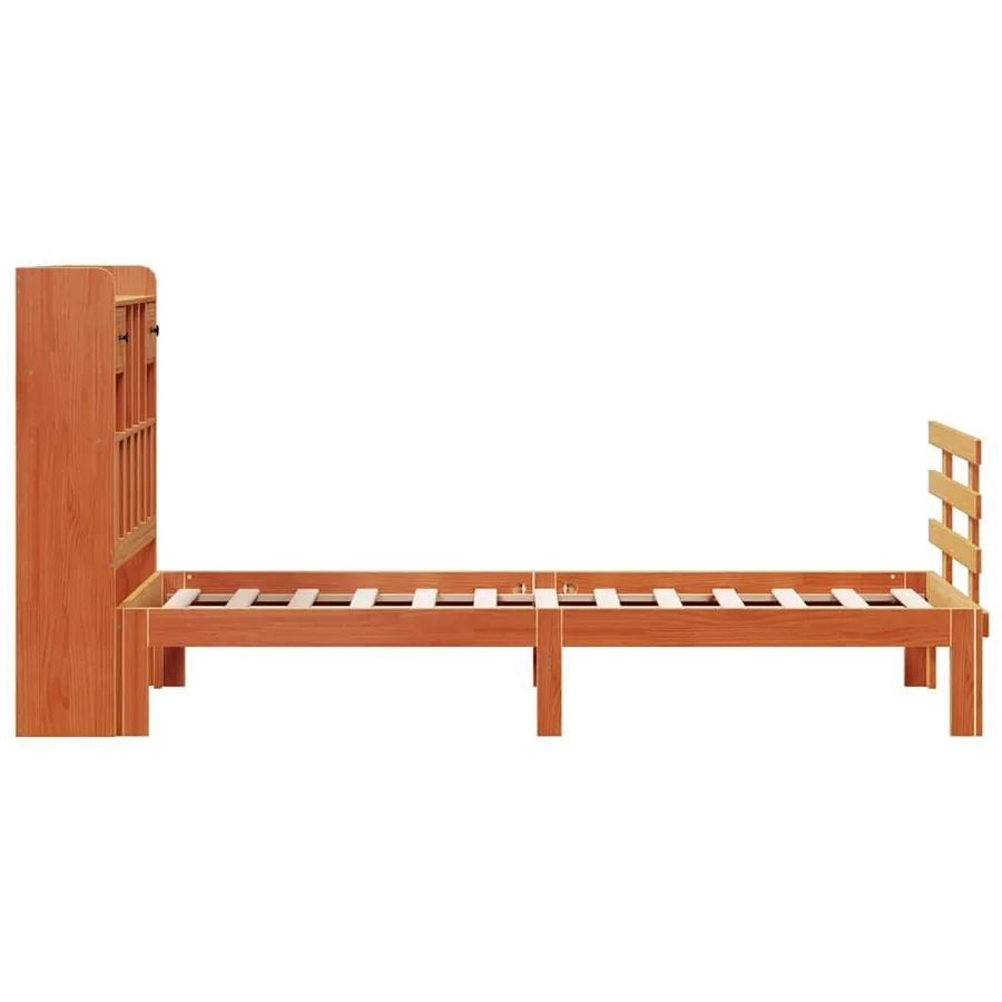 Lit bibliothèque sans matelas cire marron 75x190 cm pin massif - 5