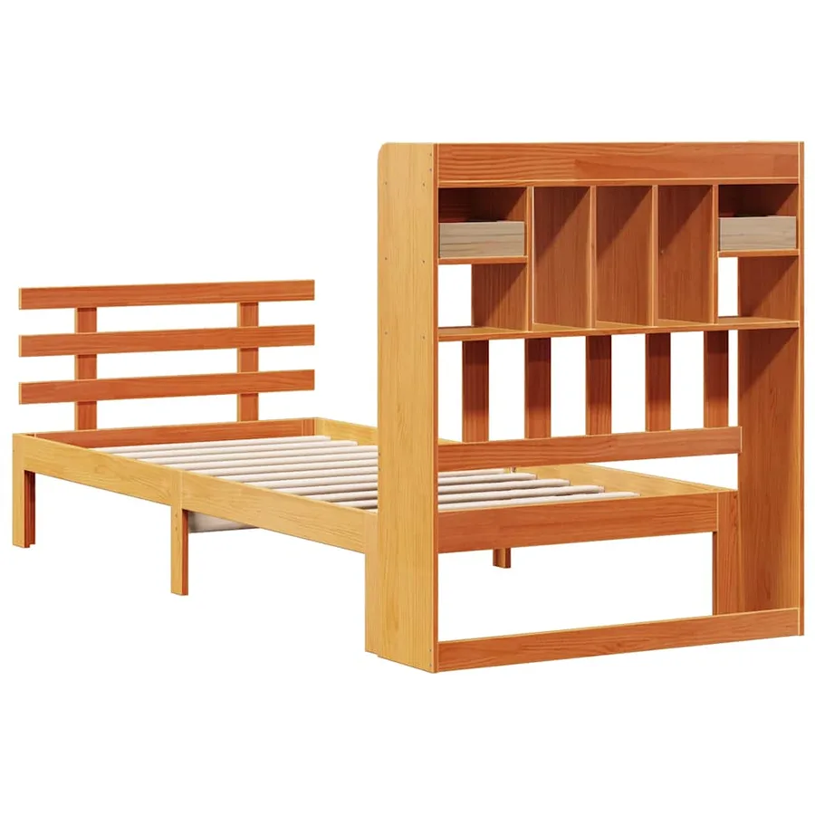 Lit bibliothèque sans matelas cire marron 75x190 cm pin massif - 6