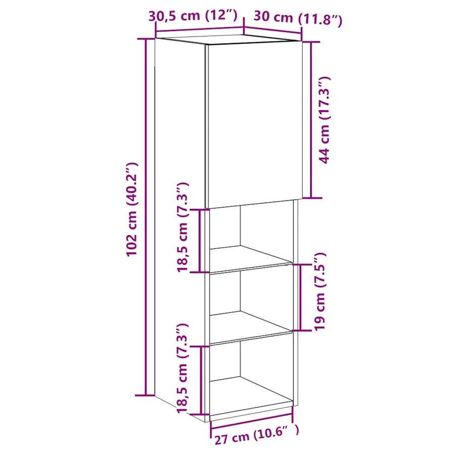 Meubles TV avec lumières LED 2 pcs vieux bois 30,5x30x102 cm - 18