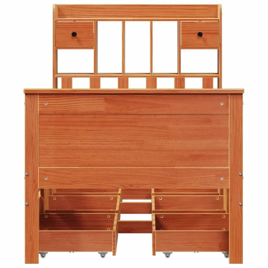 Lit bibliothèque sans matelas cire marron 100x200 cm pin massif - 4